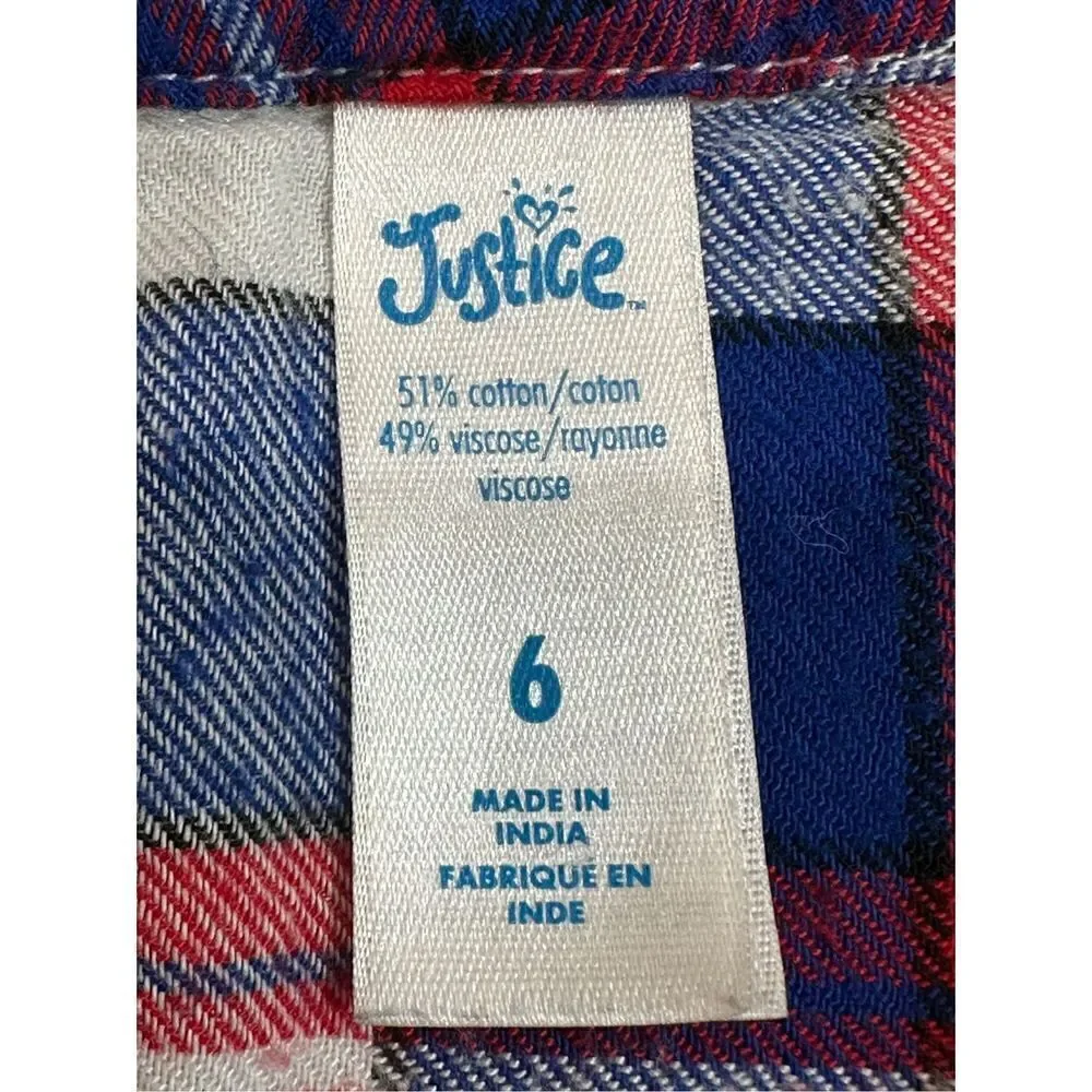 Justice Size 6 flannel shirt in blue and red